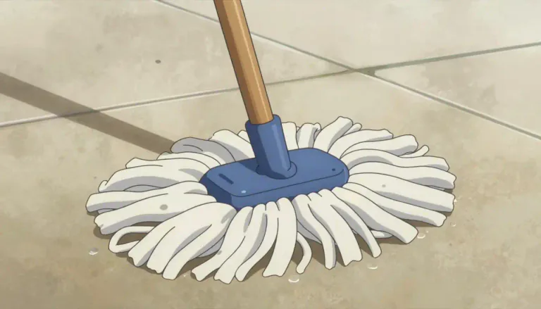 Visual representation of "mop" - A tool with a handle and long, soft fabric or yarn at the end, used for cleaning floors.