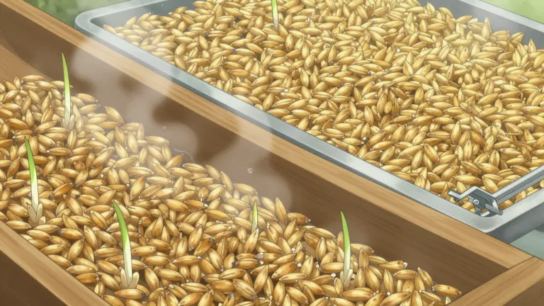 Visual representation of "malt" - A type of grain, usually barley, that is soaked in water and allowed to partially germinate before being dried.