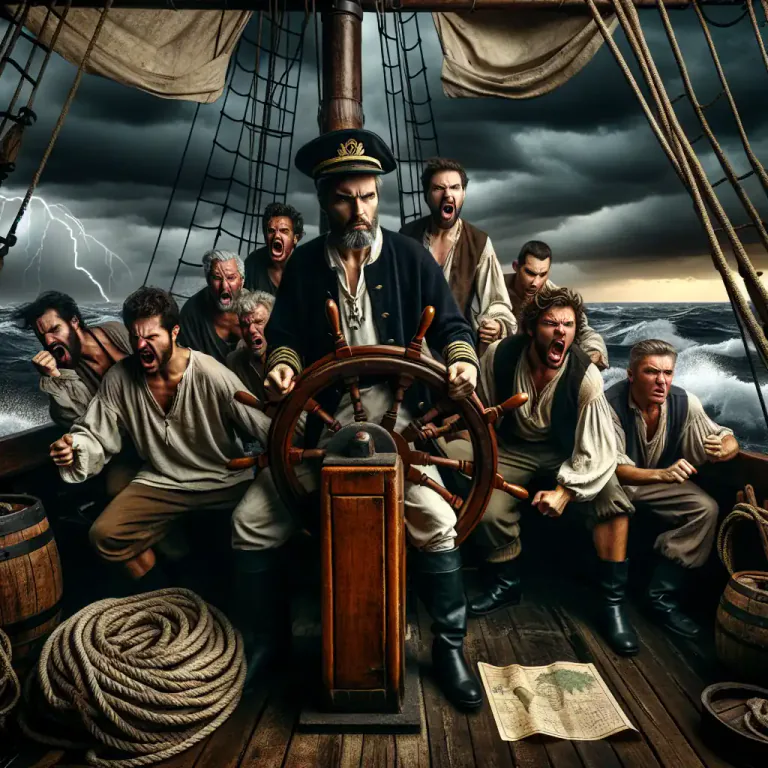 Visual representation of "mutiny" - Refuse to obey the orders of a person in authority.