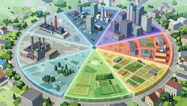 Visual representation of "sector" - A part or division of something, especially an area of economy, industry or society.