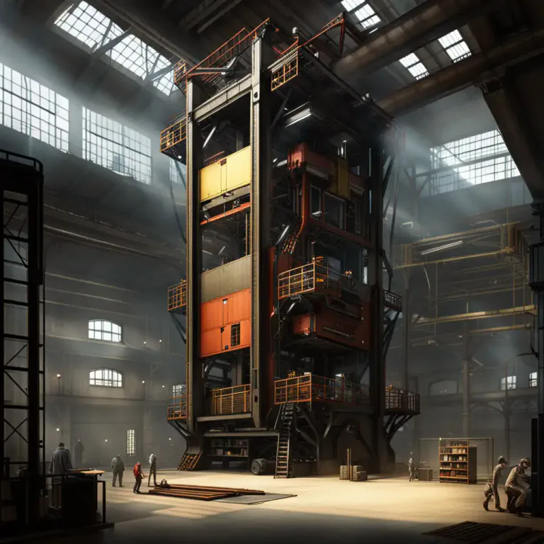 Visual representation of "gantry" - A big machine with a tall frame. It is used for moving heavy objects by suspending them from a beam.