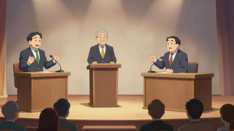 Visual representation of "debate" - A formal discussion between people who have different views.