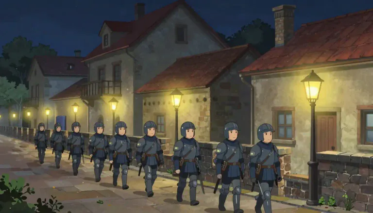 Visual representation of "patrol" - A group of people or a person who regularly move around an area to keep it safe