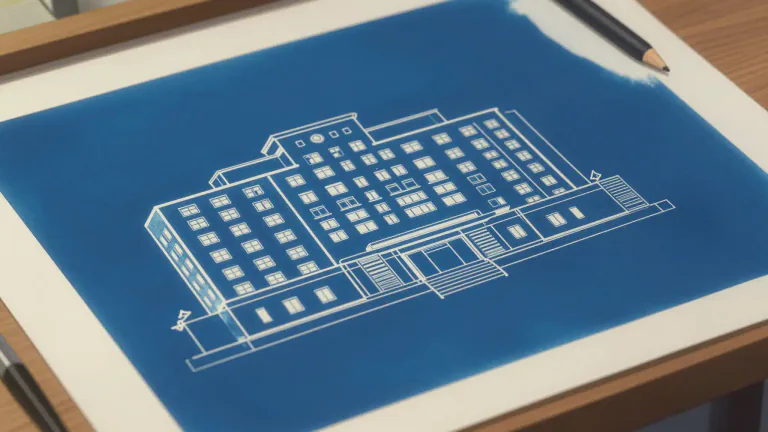 Visual representation of "blueprint" - An early type of photographic process that produces a blue print.