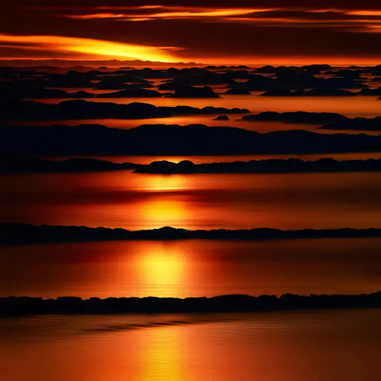 Visual representation of "sunset" - The colours or light visible in the sky on an occasion of the sun's disappearance in the evening.