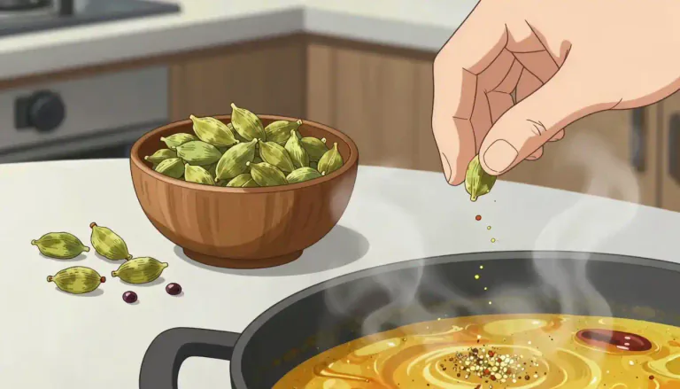 Visual representation of "cardamom" - A spice made from the seeds of a plant. It has a strong, unique taste and smell.