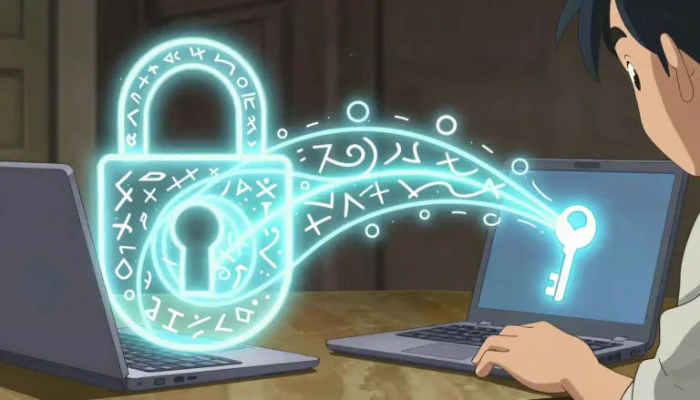 Visual representation of "encryption" - The process of converting data or information into a secret code that is hard to understand without having a special key to decode it.