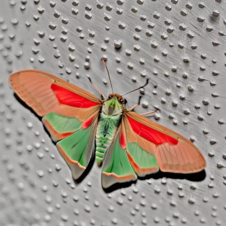 Visual representation of "forester" - A type of moth with metallic green forewings and red hind wings.