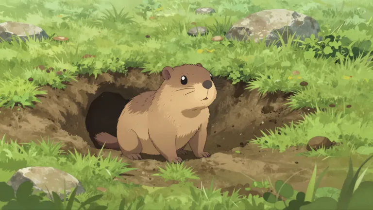Visual representation of "woodchuck" - A small brown animal that lives in North America and digs holes in the ground.