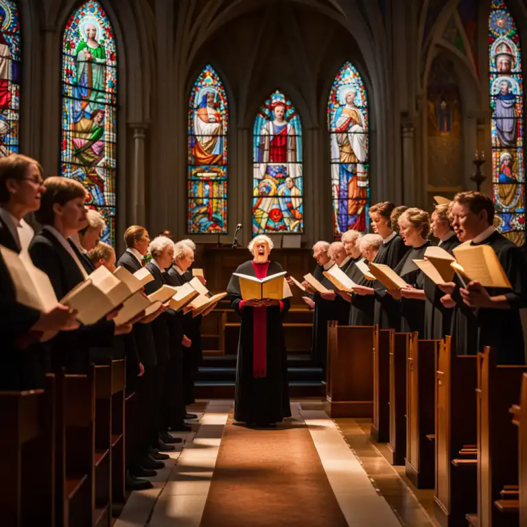 Visual representation of "anthem" - A piece of music in a religious service in Christian churches.