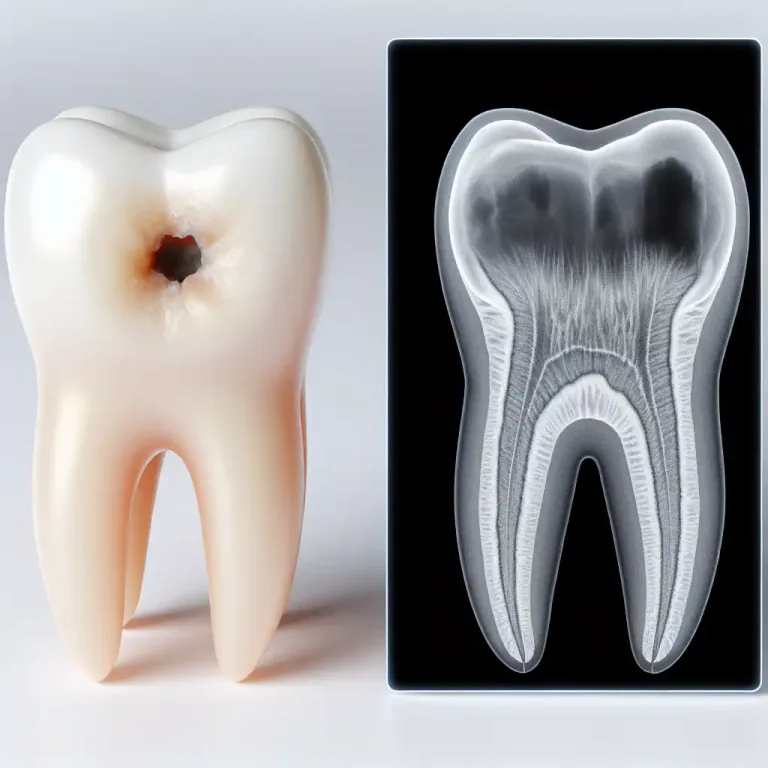 Visual representation of "caries" - An area of a tooth that has decayed.