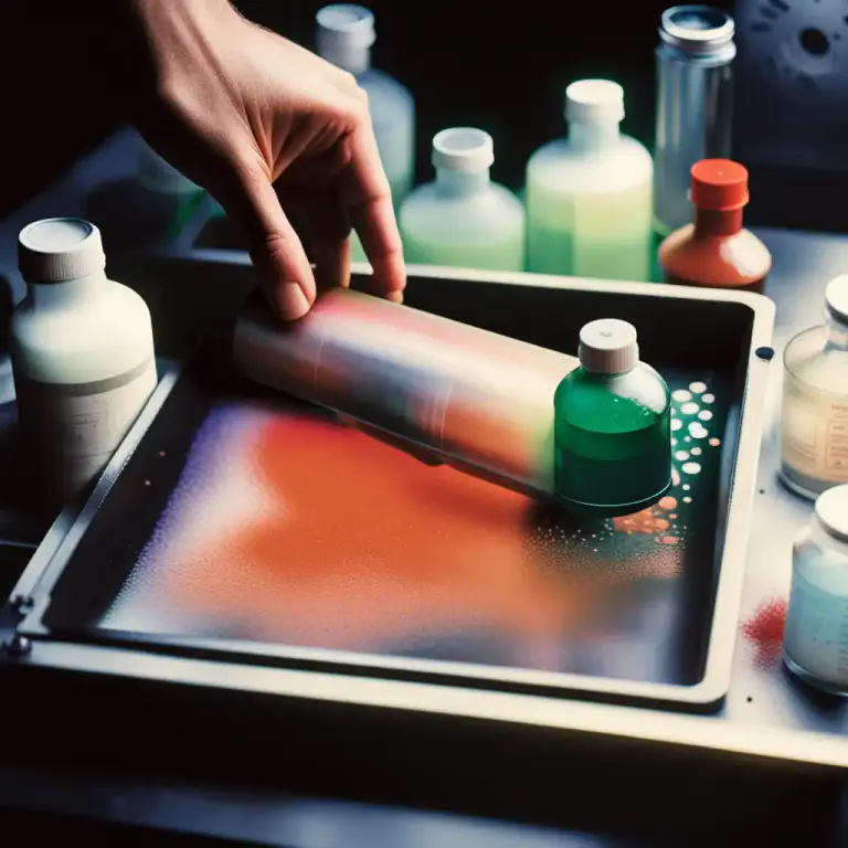 Visual representation of "developer" - A chemical mixture used to make visible the image on a photographic film