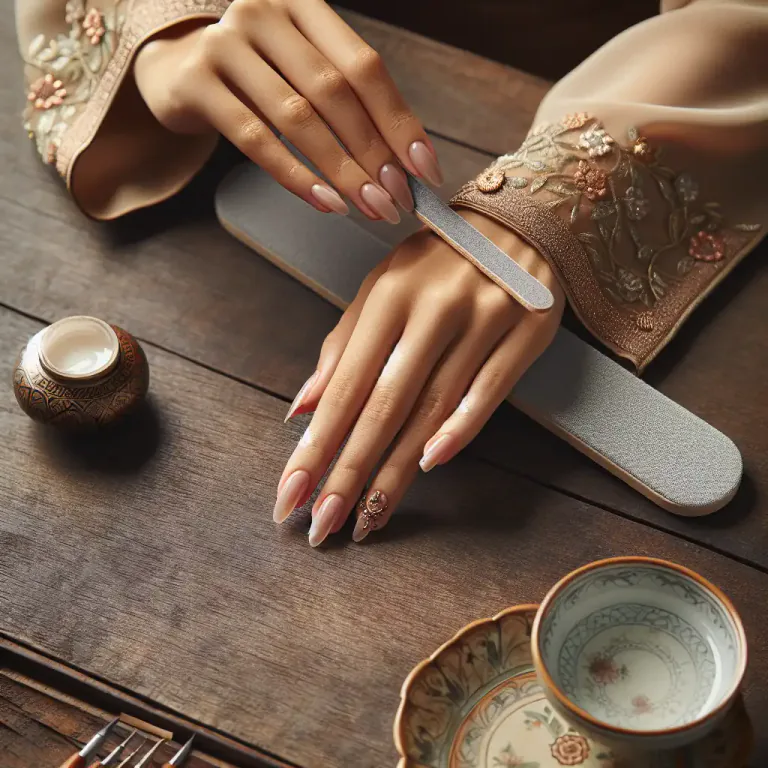Visual representation of "manicure" - To care for (hands and fingernails) by cutting and shaping the nails and removing cuticles