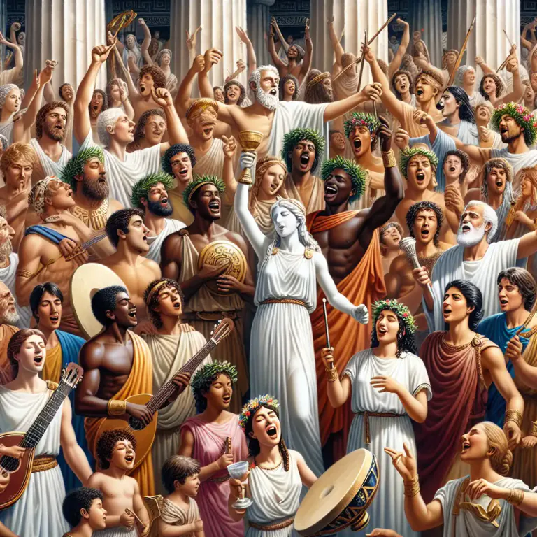 Visual representation of "paean" - In ancient Greece, a song of thanksgiving or triumph
