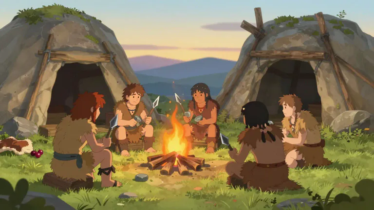 Visual representation of "paleolithic" - Relating to the earliest period of human history, when people used simple stone tools and lived as hunters and gatherers.