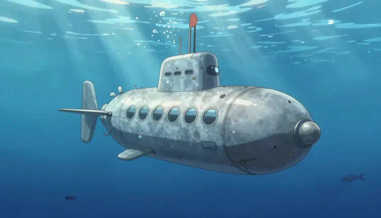 Visual representation of "sub" - A short version of the word 'submarine', a vehicle that travels underwater.