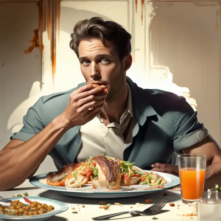 Visual representation of "gobble up" - To eat something quickly and in large amounts.