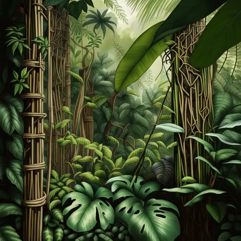 Visual representation of "rattan" - A climbing plant that produces the rattan stick. It is mostly found in tropical rainforests.