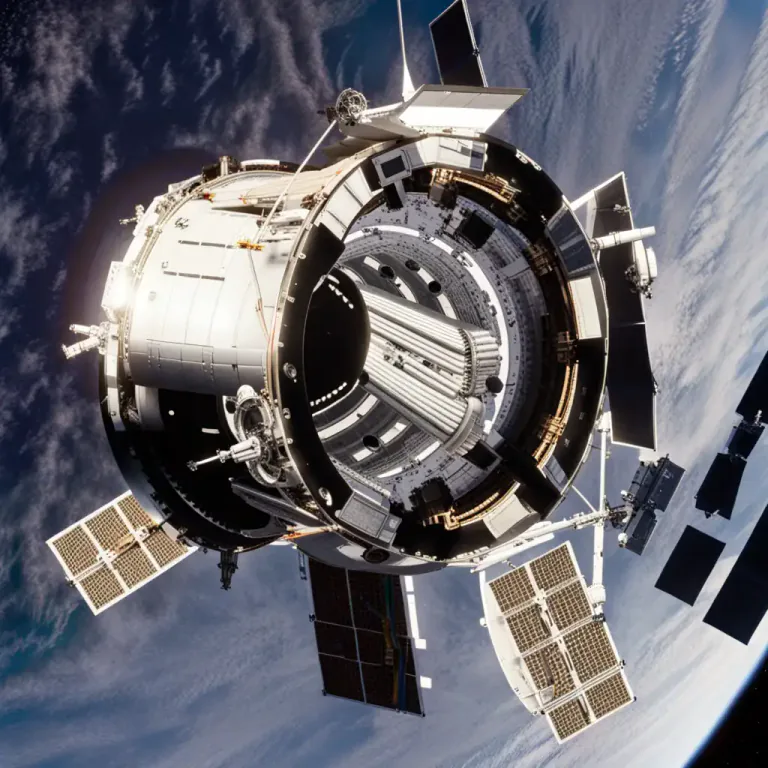 Visual representation of "outboard" - (of a spacecraft or part of it) located outside another vehicle or the main part of a craft.