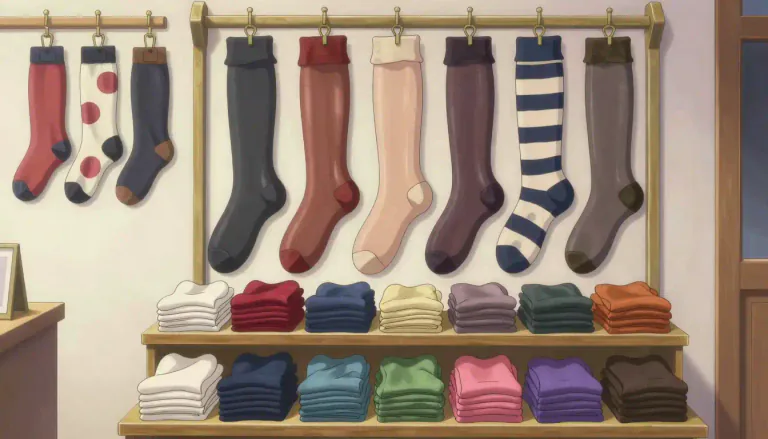 Visual representation of "hosiery" - Stockings, socks, and tights collectively.