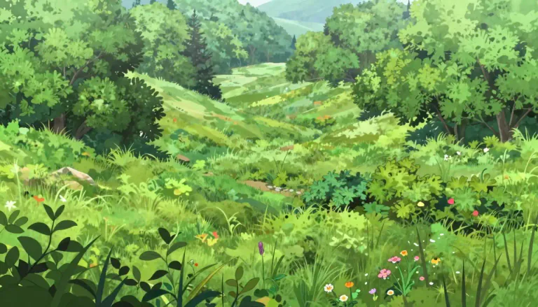 Visual representation of "verdant" - Green with grass or other rich vegetation