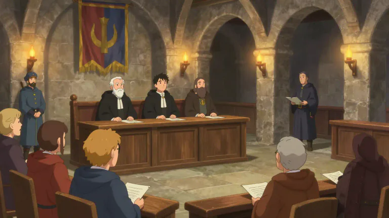Visual representation of "assize" - A historical term for a court session where judges heard cases.