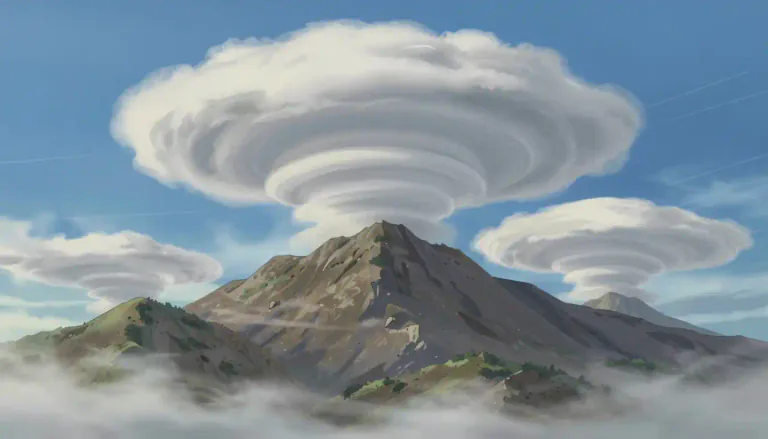 Visual representation of "lenticular" - Referring to clouds that form in a lens shape, often indicating specific atmospheric conditions.
