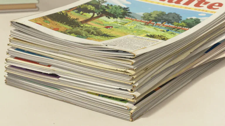 Visual representation of "pulp" - A type of cheap, low-quality magazine or book paper made from wood pulp.