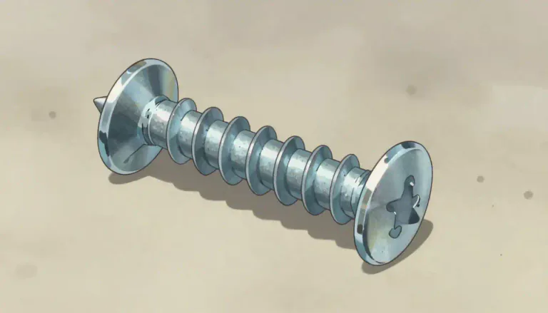 Visual representation of "screw" - A metal pin with a raised twisted part and a sharp end used for fastening things together.