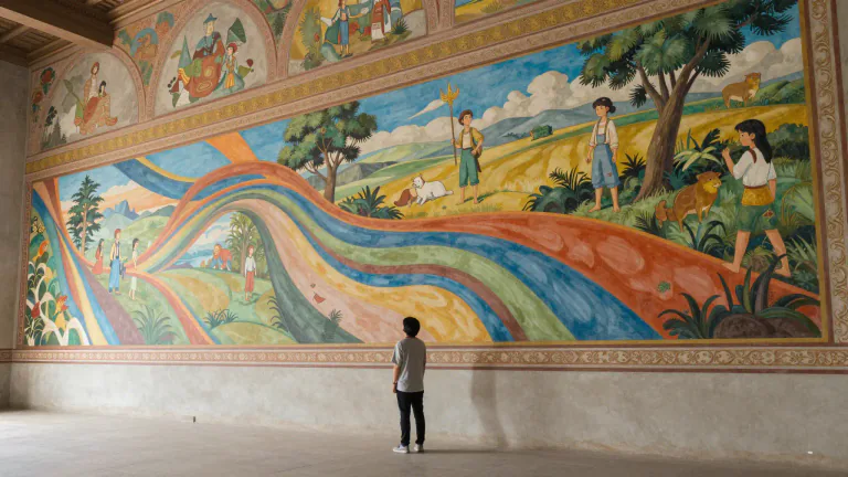Visual representation of "mural" - Connected with walls, especially the internal walls of a building.