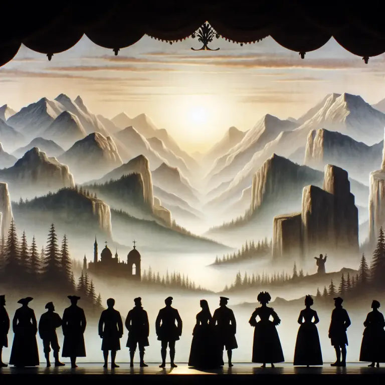 Visual representation of "diorama" - A scene created on the stage with movable and layered scenery and lighting effects.