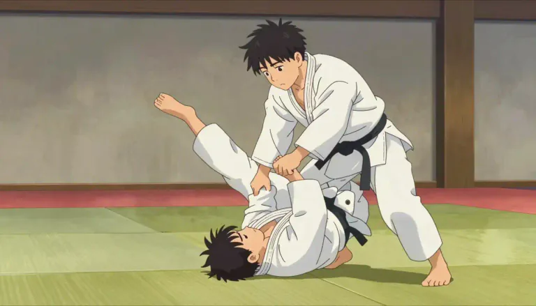 Visual representation of "judo" - A sport from Japan where people fight by throwing or holding their opponent.