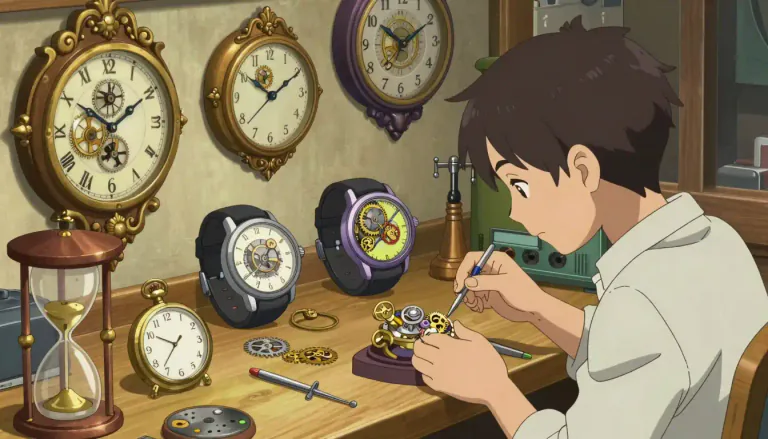 Visual representation of "horology" - The study of time and time-measuring devices