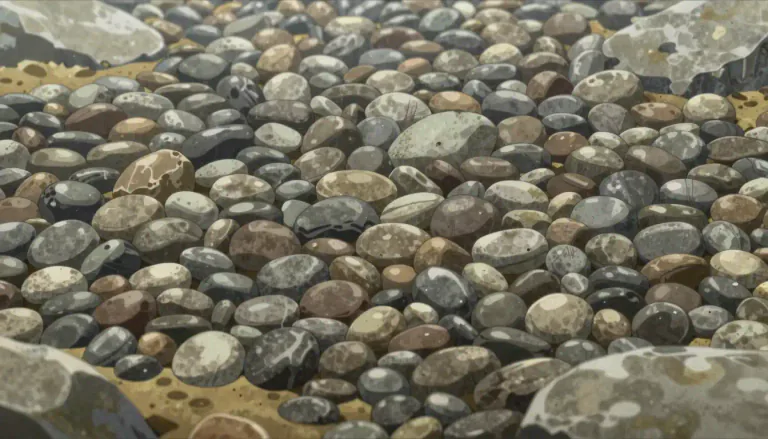 Visual representation of "pebbly" - Covered with or containing small, round stones
