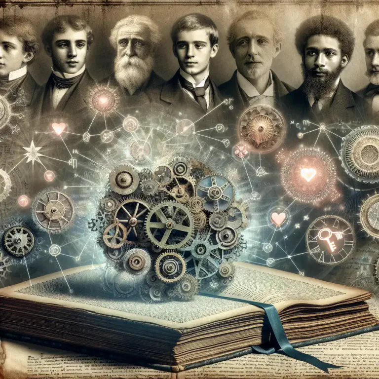 Visual representation of "machinery" - The components of a literary work, such as the plot, characters or devices