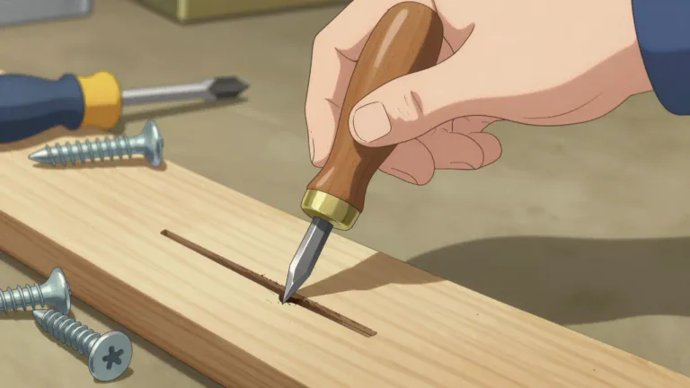 Visual representation of "bradawl" - A small hand tool used to make holes in wood so screws can be inserted easily.