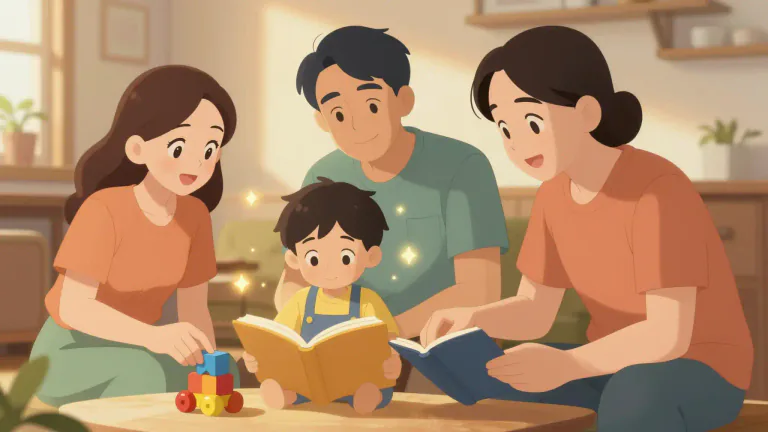 Visual representation of "upbringing" - The way a person is raised by their parents or guardians, including the values, habits, and skills they are taught.