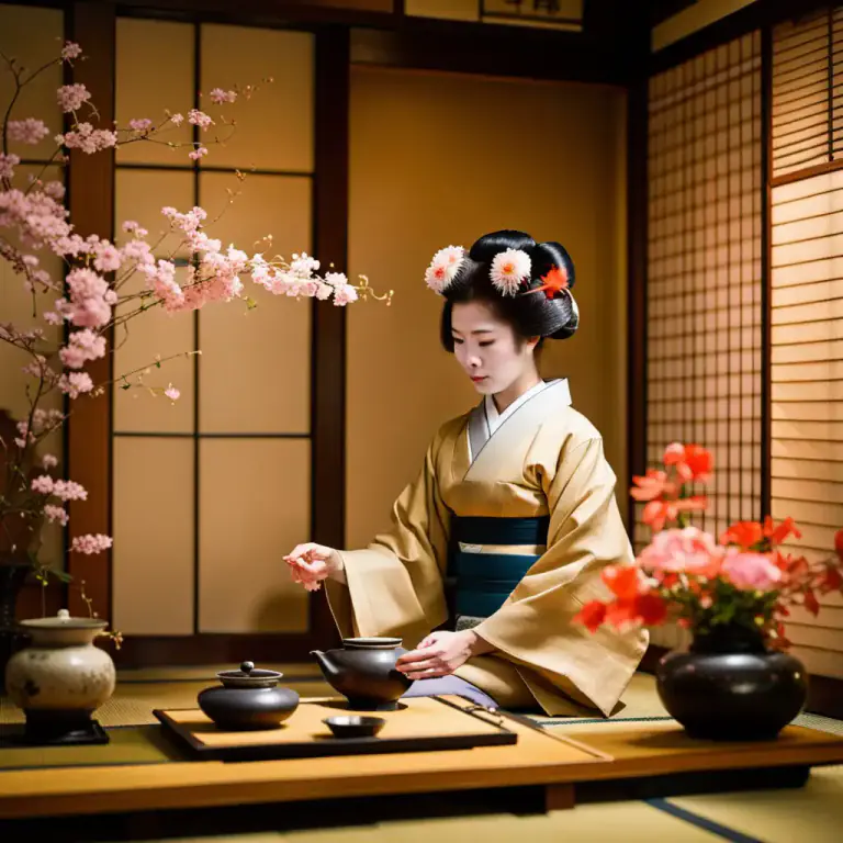 Visual representation of "geisha" - A woman who is skilled in Japanese traditional arts such as tea ceremony and flower arrangement.
