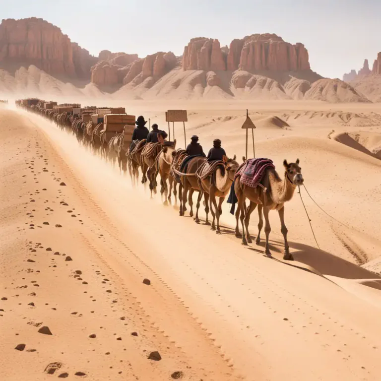 Visual representation of "train" - A procession (of wagons or mules or camels) traveling together in single file