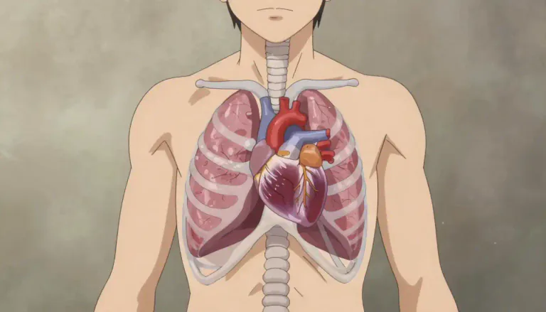 Visual representation of "thorax" - The middle part of a human or animal's body, where the heart and lungs are located
