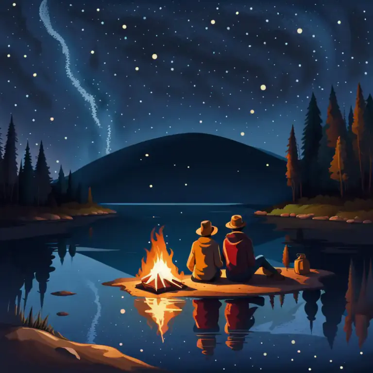 Visual representation of "camp" - To live temporarily in a camp or outdoors, often in tents.