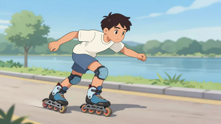 Visual representation of "rollerblade" - The action or sport of skating on rollerblades.