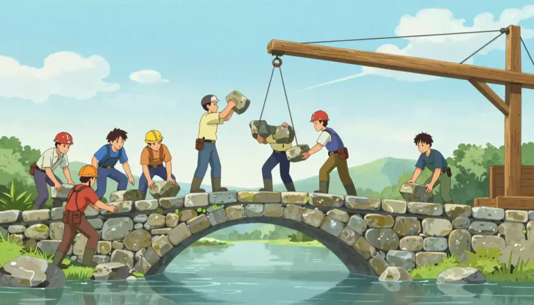 Visual representation of "construct" - To build or make something by putting parts together.