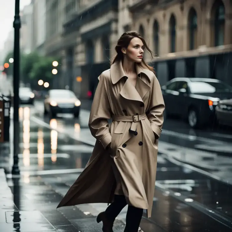 Visual representation of "trench" - A large coat that is worn especially in rainy weather