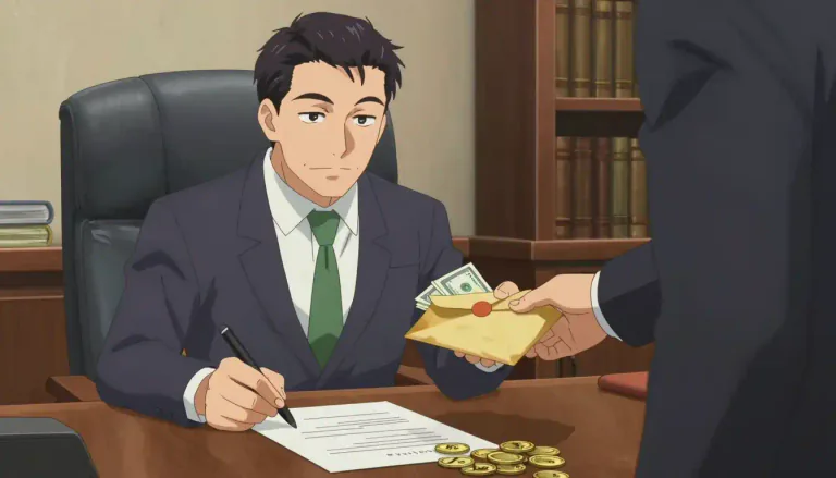 Visual representation of "venal" - Somebody who is willing to do dishonest things for money