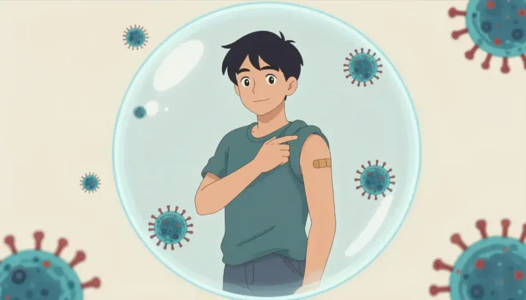 Visual representation of "immune" - Protected or safe from a particular disease, usually because you've had the disease before or taken a vaccine.