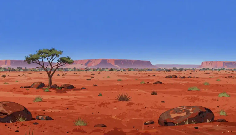 Visual representation of "outback" - Remote and undeveloped areas, often wilderness or desert, in Australia.