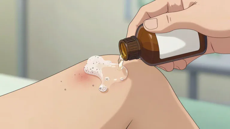 Visual representation of "peroxide" - A type of liquid that is used to make hair lighter or to kill bacteria in wounds.