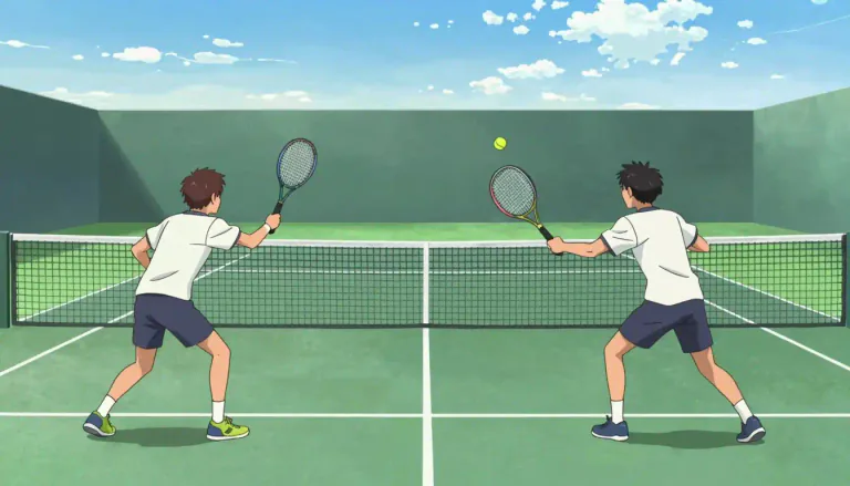 Visual representation of "tennis" - A sport where two or four people hit a small ball to each other over a net.