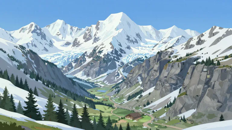 Visual representation of "alpine" - Related to high mountains, especially the ones similar to the Alps.